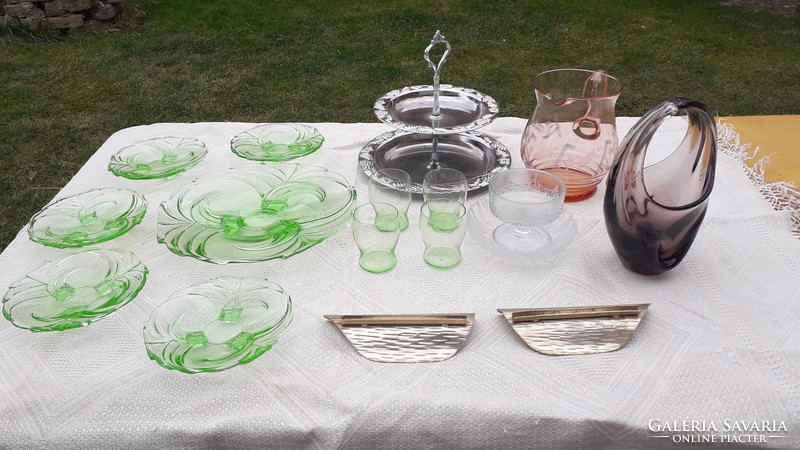 17-piece package - retro kitchen equipment, glass plate, glass, tray, jug, napkin holder