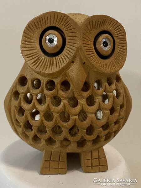 From the owl collection, an old sandalwood owl with openwork carving, a small owl inside, 8 cm