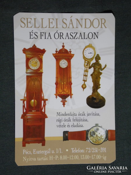 Kártyanaptár, Sellei Sándor óraszalon üzlet, javítás, antik karóra, álló óra Pécs, 2006, (6)