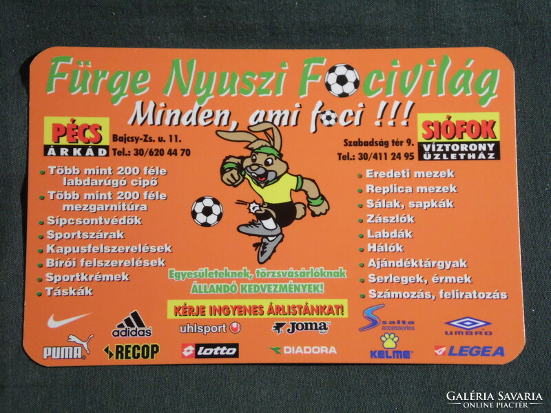 Kártyanaptár, Fürge nyuszi focivilág sportbolt,Pécs, grafikai rajzos,reklám figura,nyúl, 2005, (6)
