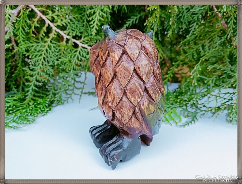 Hand carved and painted solid teak wood owl