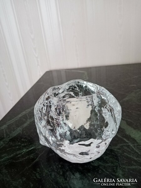 Nehéz ,vastag skandináv / svéd   Kosta Boda  üveg hógolyó gyertyatartó - jégüveg - 700 gr