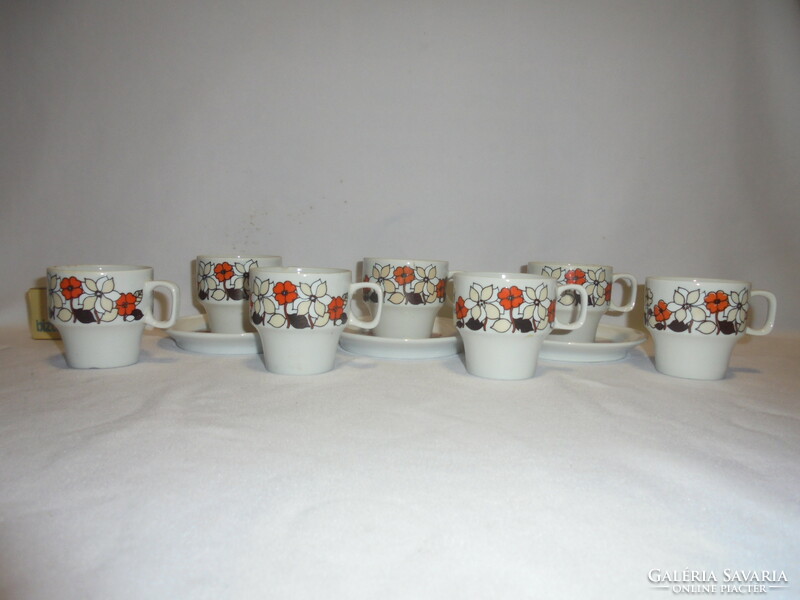 Hollóházi floral coffee set - seven cups, three small plates - together