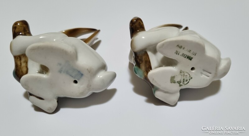 2 Zsolnay bunnies, one with blue eyes is rare! Porcelain figure nipp