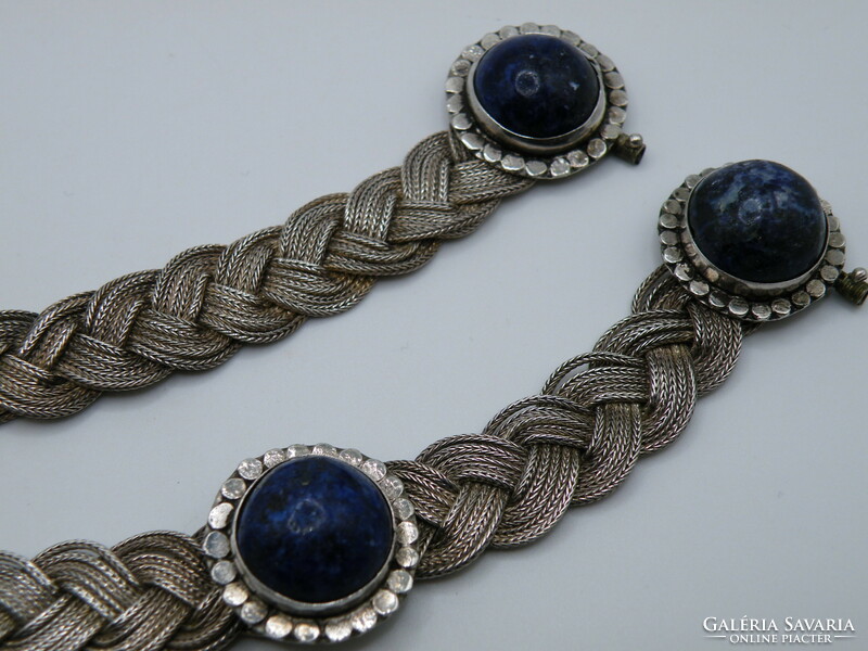 UK0225 RITKASÁG!! Antik kézzel készített ezüst nyakék és karlánc szett lapis lazuli
