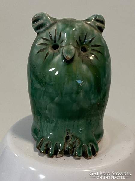 Old green ceramic owl 7 cm symbol of wisdom from owl collection
