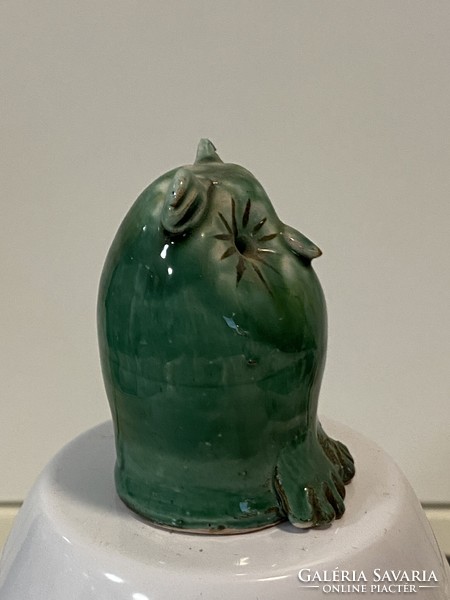 Old green ceramic owl 7 cm symbol of wisdom from owl collection