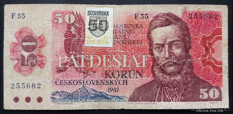Csehszlovákia 50 Korona / Korun 1987, F+, Felülbélyegzett