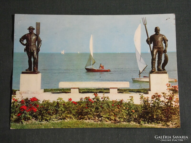 Postcard, Balatonfüred, beach detail, János the shepherd, a ferryman and a fisherman