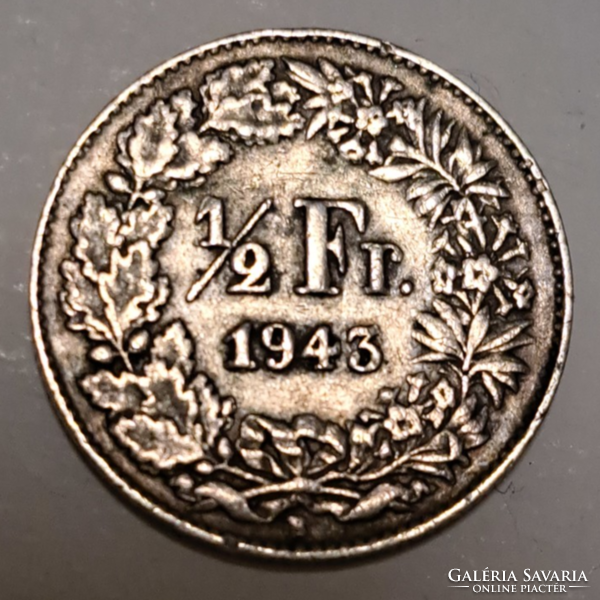 1943. Switzerland 0.835 silver 1/2 franc (g/1)