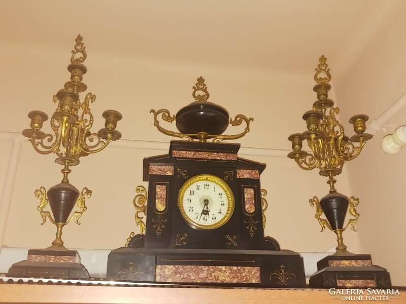 Antique fireplace clock set