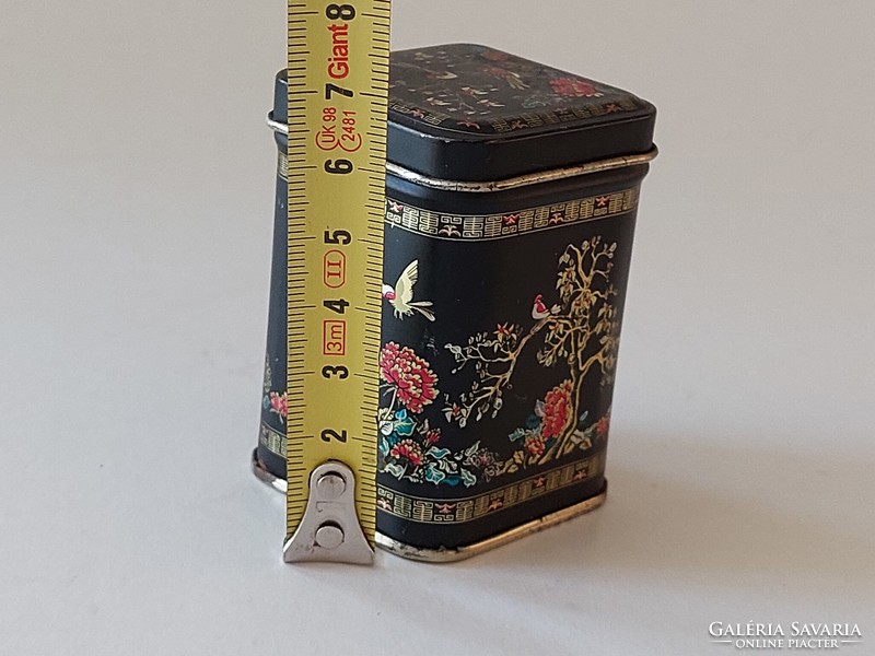 Régi mini fémdoboz keleti mintás teás doboz japán