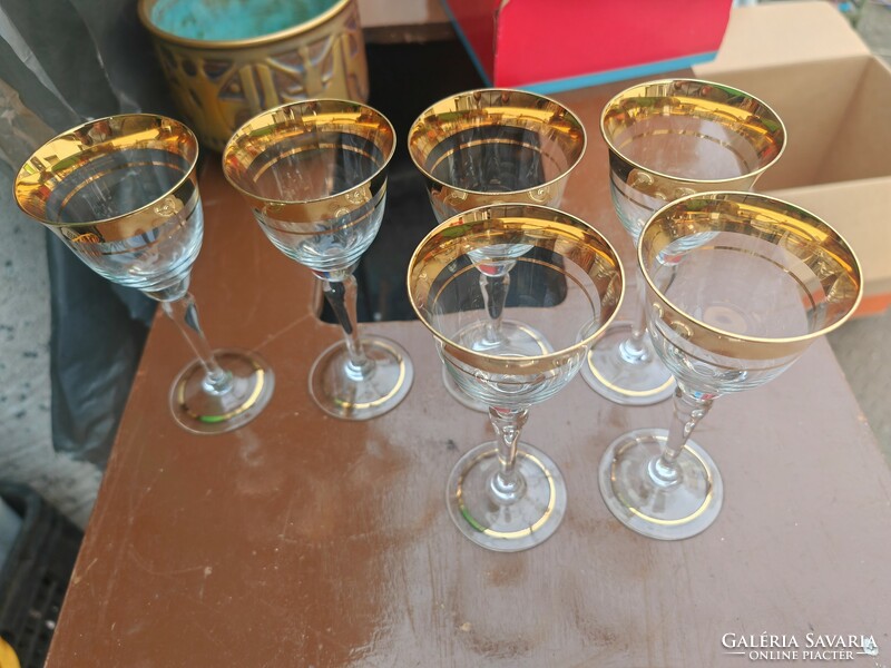 Biedermeier set of 12 glasses edged with a wide 24k gold stripe