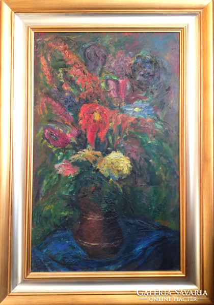 Frigyes Frank (1890 - 1976) : large flower still life (dahlias)
