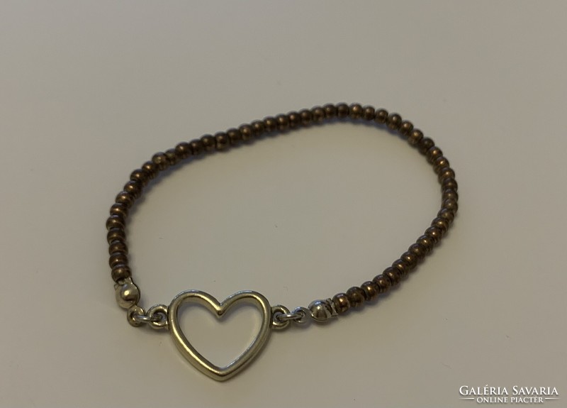 Új bronzos gyöngyös szív szívecske medálos karkötő karperec karlánc