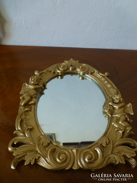 Wall or standing mirror with gilded putty, angelic