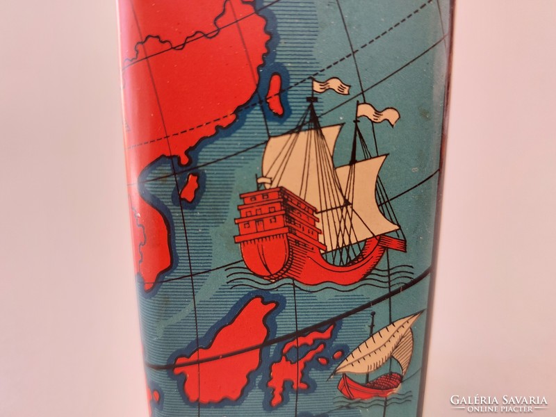 Régi fémdoboz Meinl Tea SAMURAI japán teás doboz hajó mintás