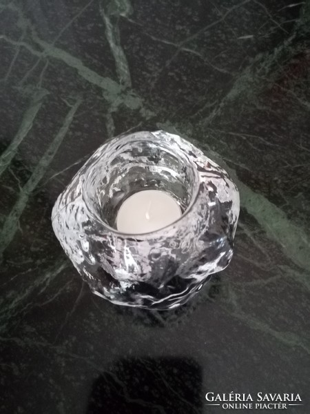 Nehéz ,vastag skandináv / svéd   Kosta Boda  üveg hógolyó gyertyatartó - jégüveg - 700 gr