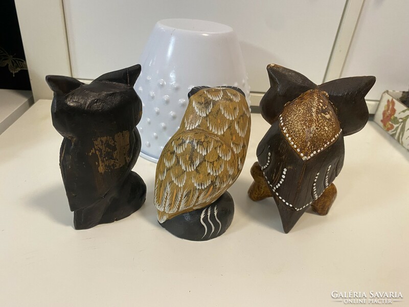 3 pcs wooden owl ornament statue ornament 11 cm pieces of a huge owl collection.
