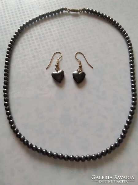 Hematite mineral stone necklace + earrings