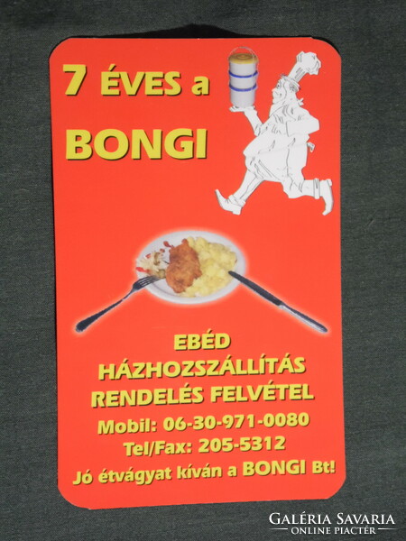 Kártyanaptár, Bongi ételfutár Pécs, grafikai rajzos, reklám figura ,szakács, 2006, (6)