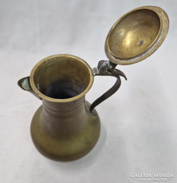 Old copper spout with lid in preserved condition 291 g. 14 Cm.