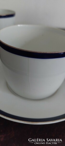 Antik kobalt kék- arany csíkos porcelán reggeliző ,mokkás,kávés, teá készlet 4 db csésze aljjal