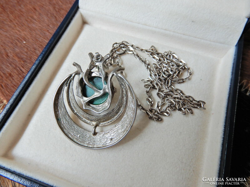 Old modernist silver necklace with malachite stone
