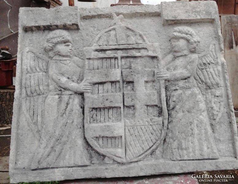 Parasztbarokk mészkő régi magyar címer, épületdísz