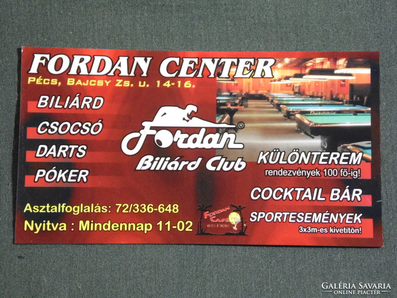 Kártyanaptár, kisebb méret, Fordan Center, Biliárd Club étterem, Pécs, 2007, (6)