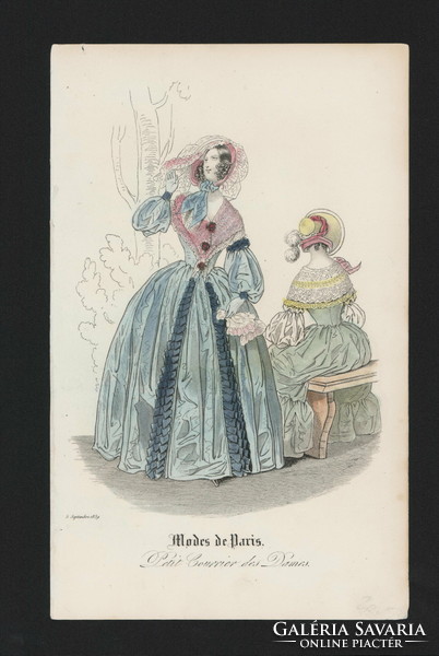 Színezett rézkarc, Párizs, 1839, női divat