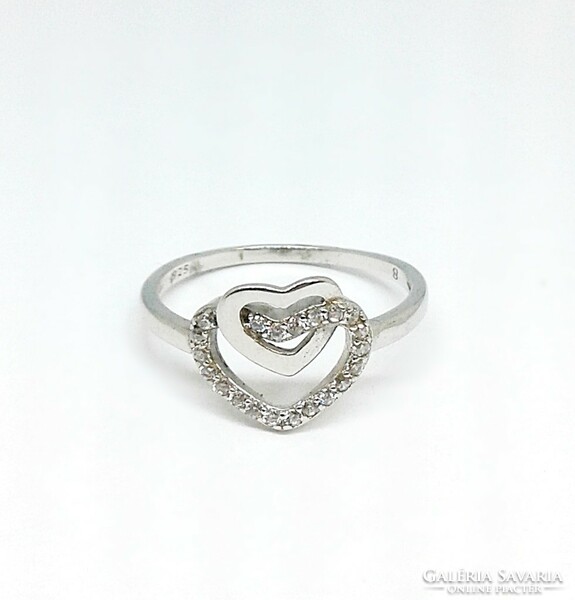 Köves dupla szíves ezüst gyűrű (ZAL-Ag107654)