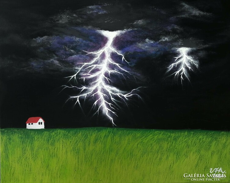 Vihar a mezőn akril festmény