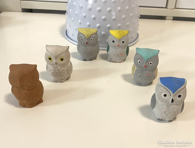 From the owl collection, 6 pieces of ceramic owl figure ornament 4 cm for collectors