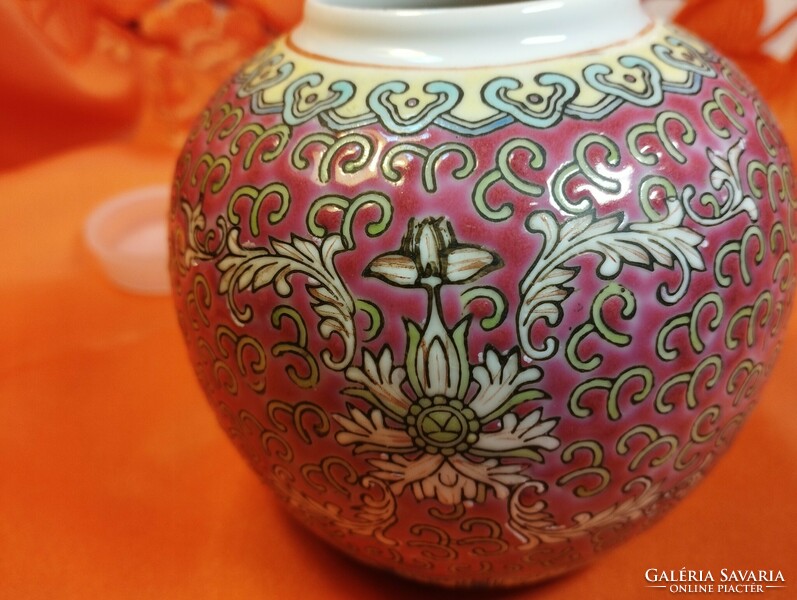 Famille Rose, kínai porcelán teafűtartó, hosszú élet mintával