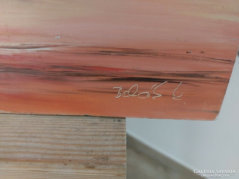 (K) Belák Klára tájkép festménye 60x25 cm kisebb kopásokkal
