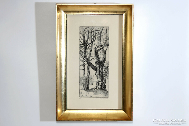Károly Frittos (1936- ) autumn 46x30cm etching | autumn trees