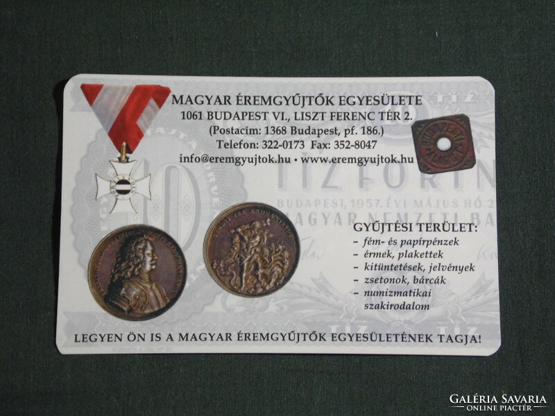Kártyanaptár, Magyar éremgyűjtők egyesülete, Budapest, numizmatika, 2007, (6)
