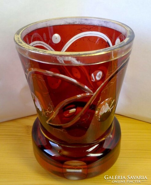 Antique Czech Bohemia. Thick-walled incised ruby red glass 1870s