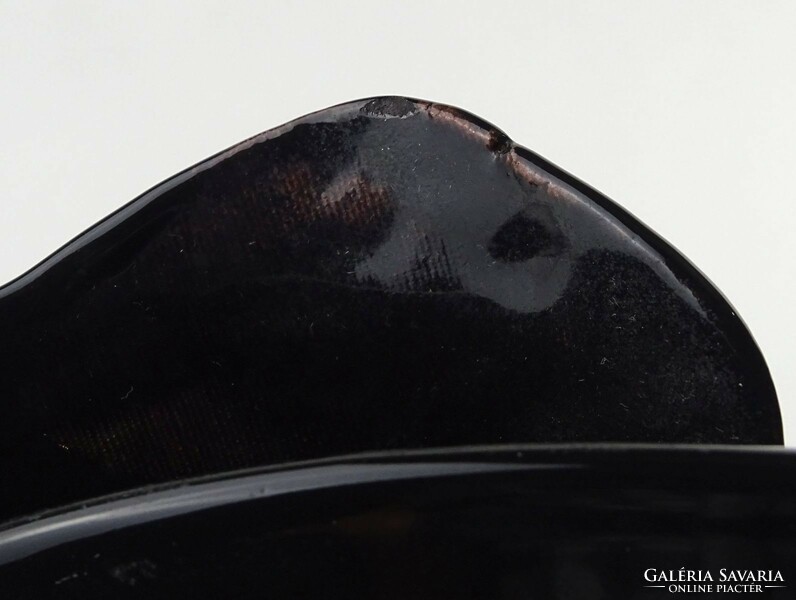 1Q472 Mid century jelzett iparművészeti fekete mázas kerámia falitál
