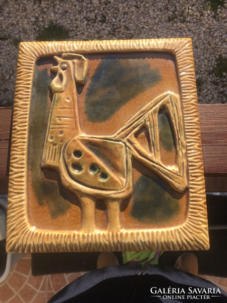 Glazed ceramic applied art tile stove ornament rooster