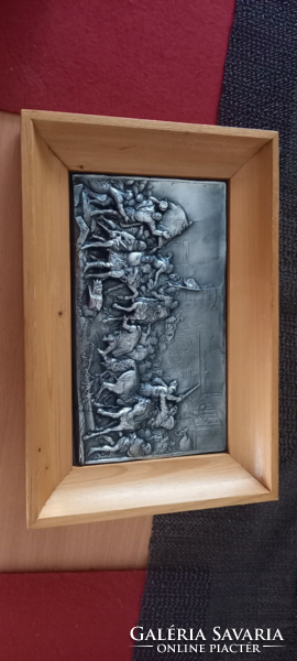Battle scene pewter embossed wall picture