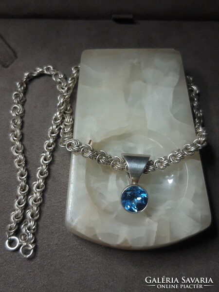Lor designer silver pendant with a deep fire topaz stone, on a silver rose chain
