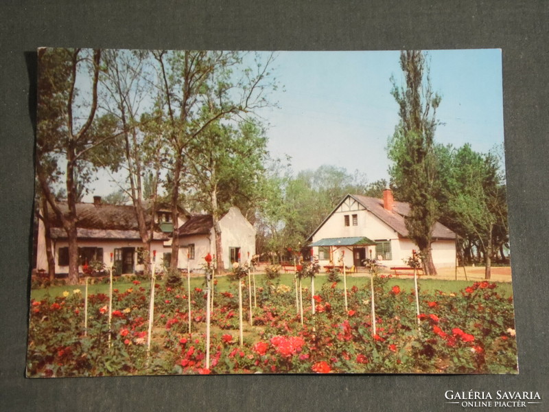 Képeslap, Balatonboglár, SZÖVOSZ üdülő látkép,park rózsakert részlet