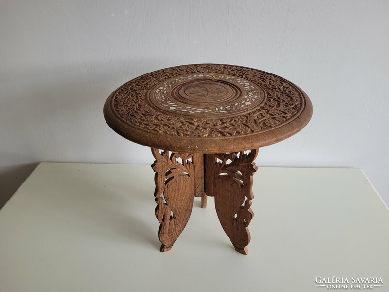 Old carved side table inlaid round table Japanese tea room storage