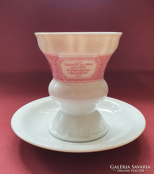 Heinrich Rüdesheim német porcelán látképes teás kávés reggeliző serleg csésze csészealj tányér