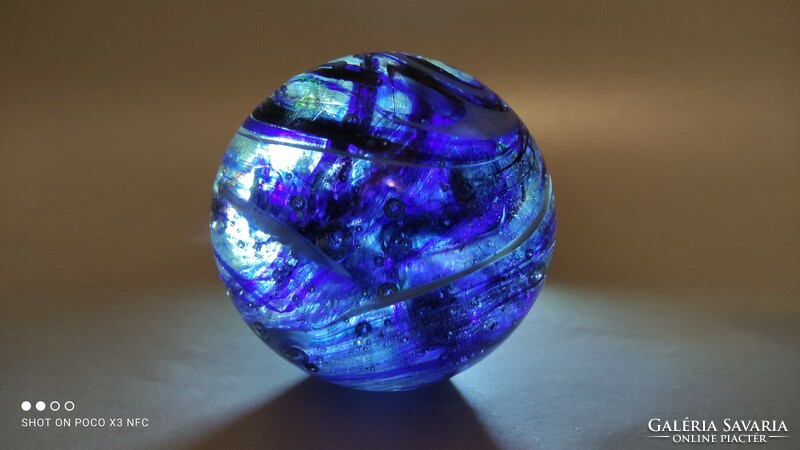Glass paperweight in ocean colors