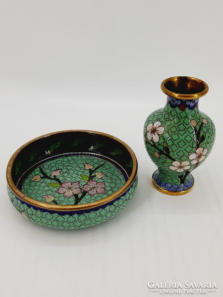 Chinese enamel vase and bowl, 2 in one