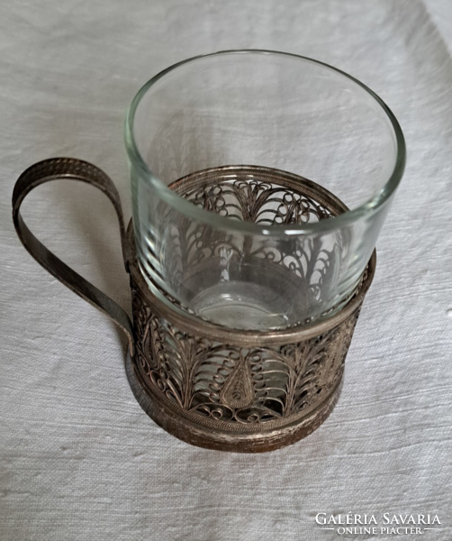 Filigree silver-plated cup holder