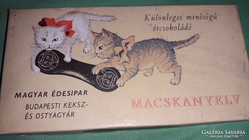 Szinte antik 1950. CCA  MAGYAR ÉDESIPAR - MACSKANYELV csokoládés doboz 16 x 9 cm a képek szerint